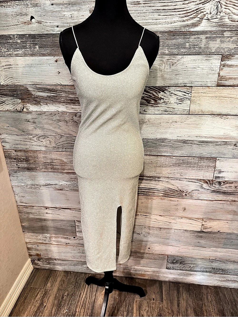Topshop Ribbed Midi Dress in Siver Size 4 Like New